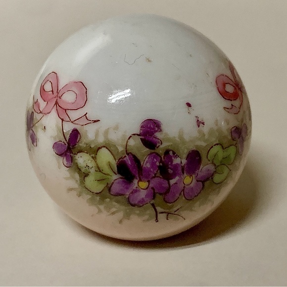 Early Mid Century Floral Bow Hand Painted Porcelain Cane Topper Ball Handle - Picture 3 of 16